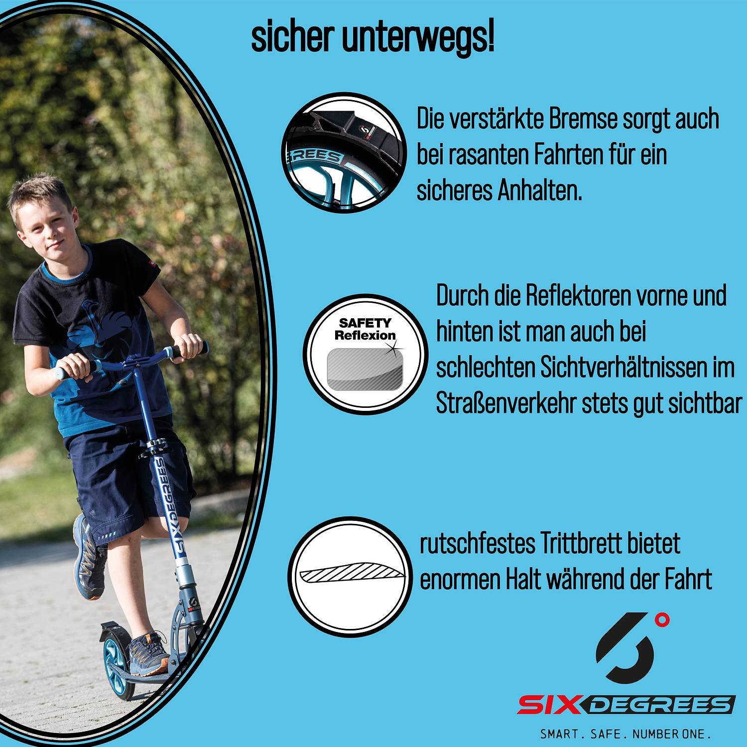 SIX DEGREES Aluminium Scooter 230/215 mm türkis
