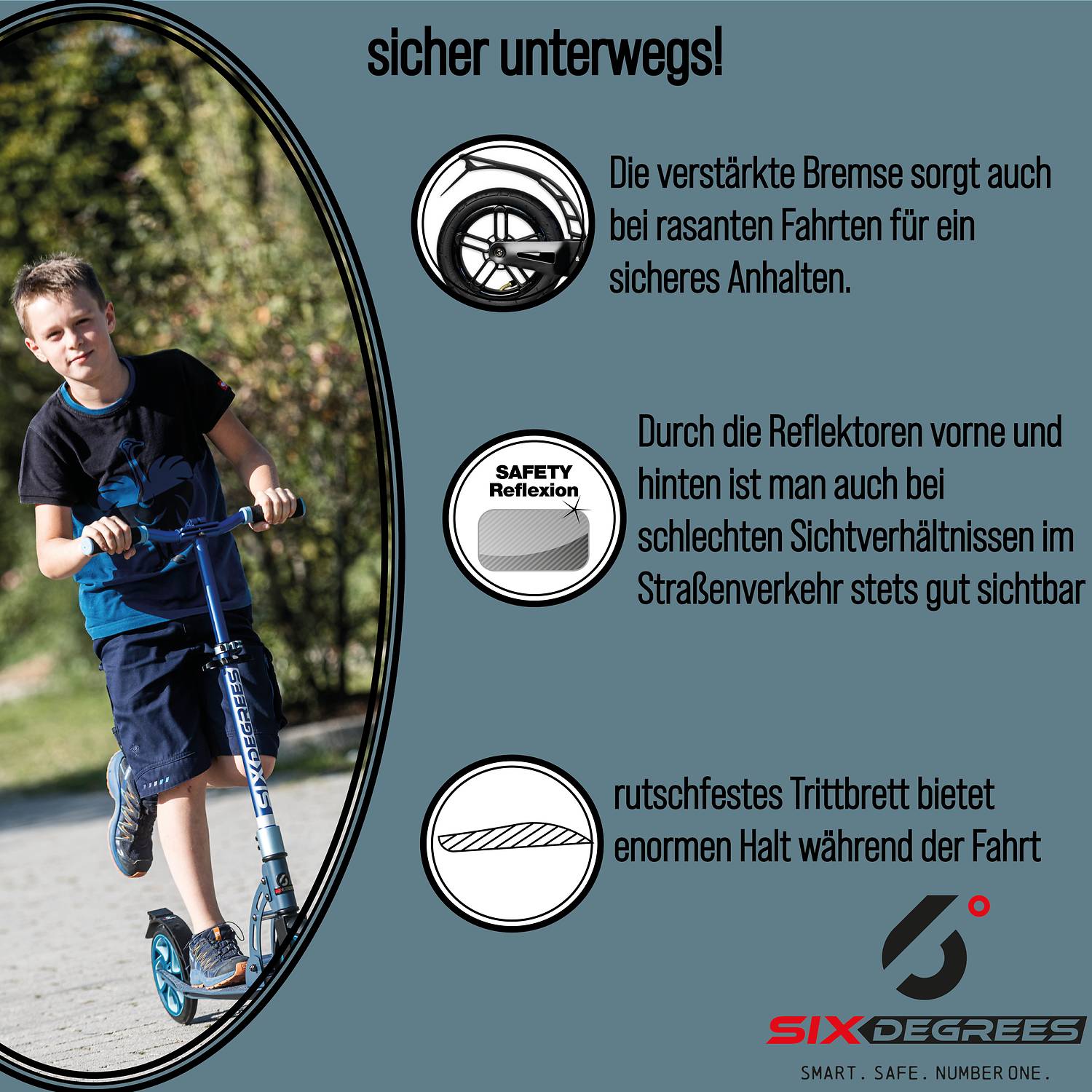 SIX DEGREES Aluminium Scooter All Terrain 300/205 mm schwarz
