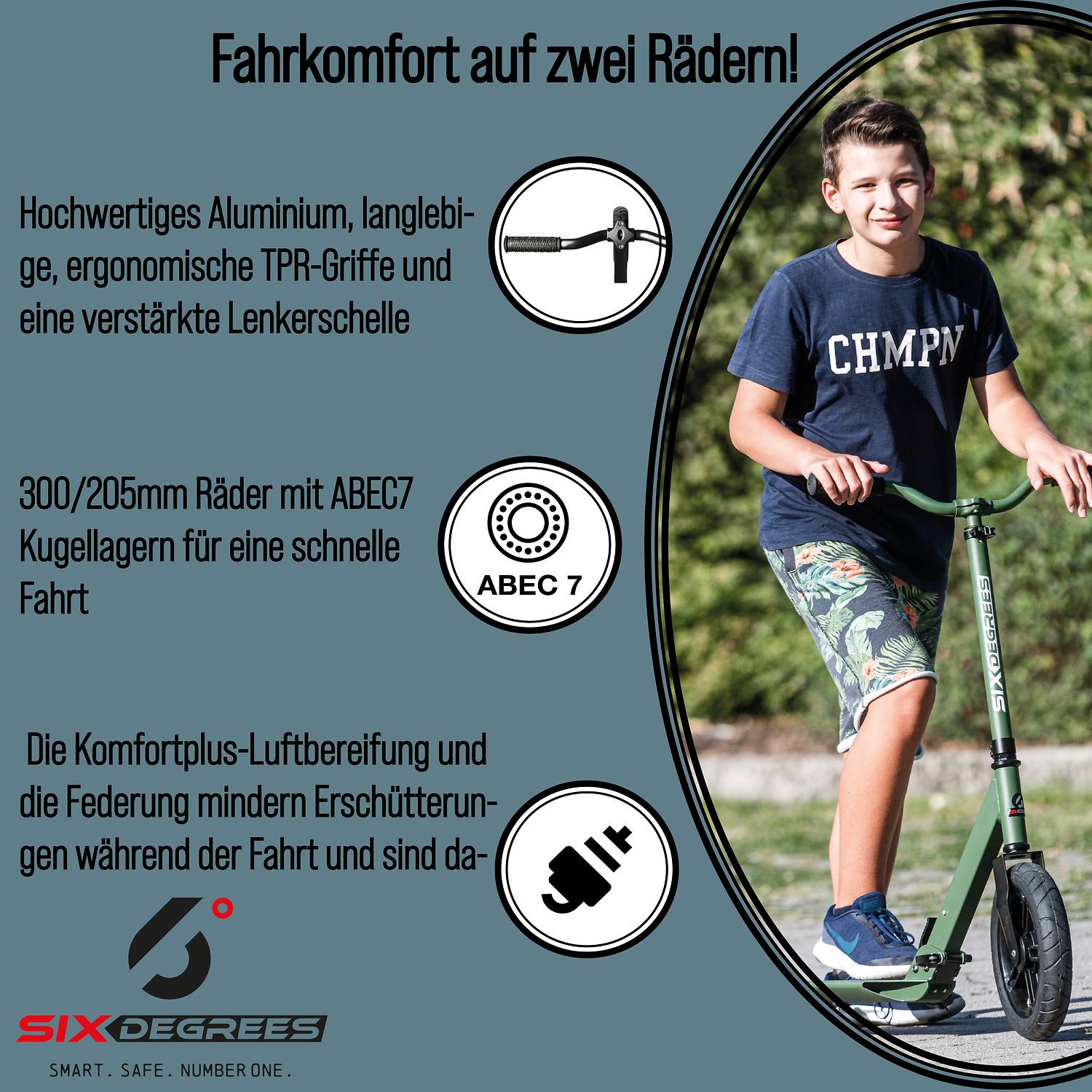 SIX DEGREES Aluminium Scooter All Terrain 300/205 mm schwarz
