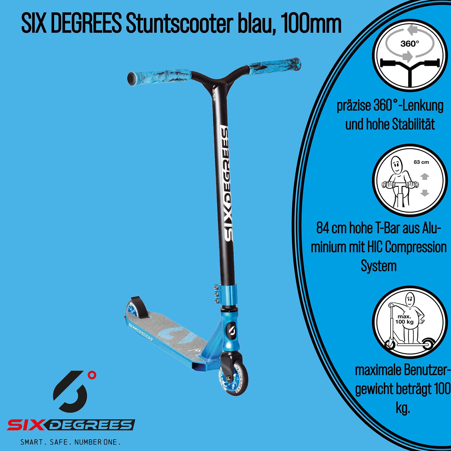 SIX DEGREES Stuntscooter 100 mm blau