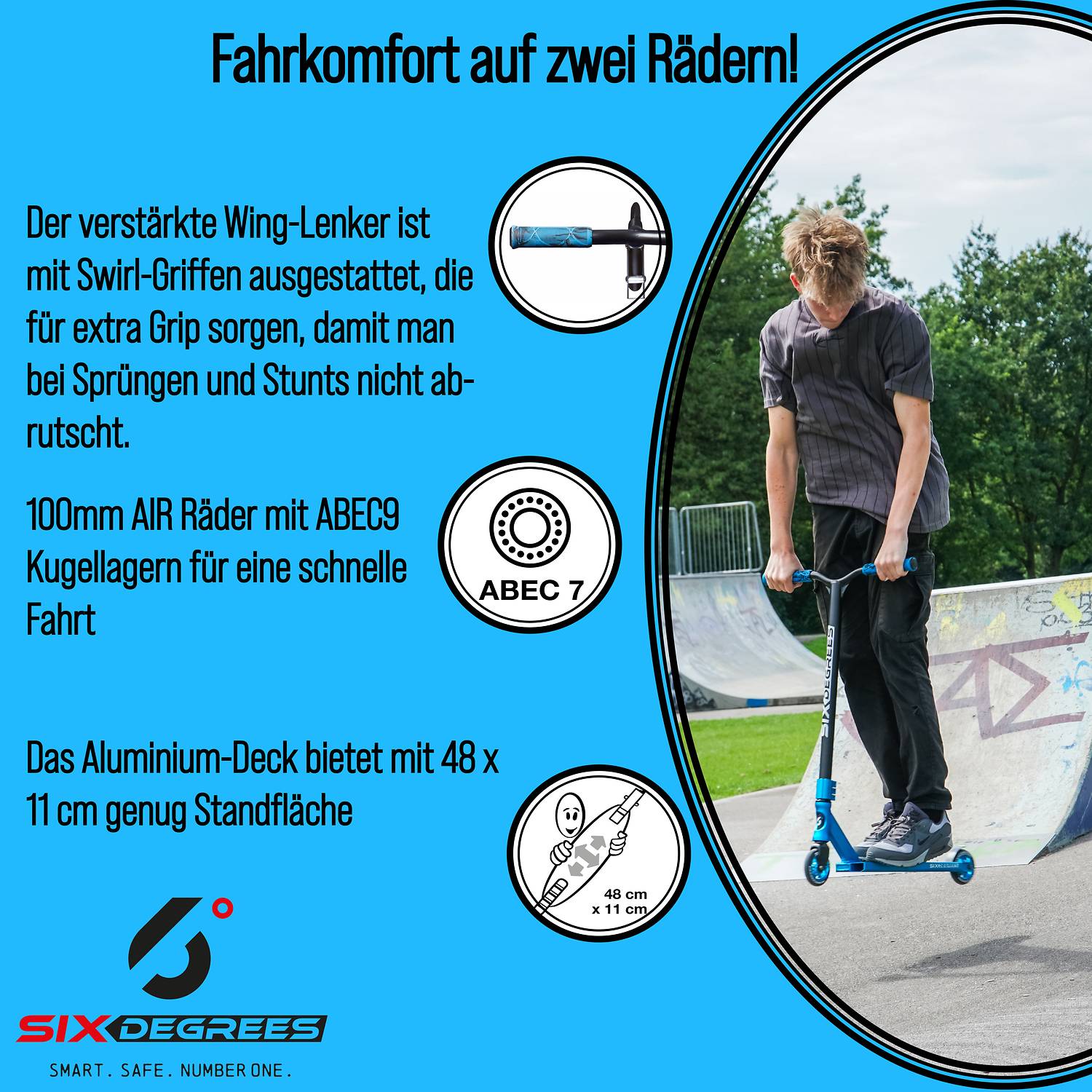 SIX DEGREES Stuntscooter 100 mm blau
