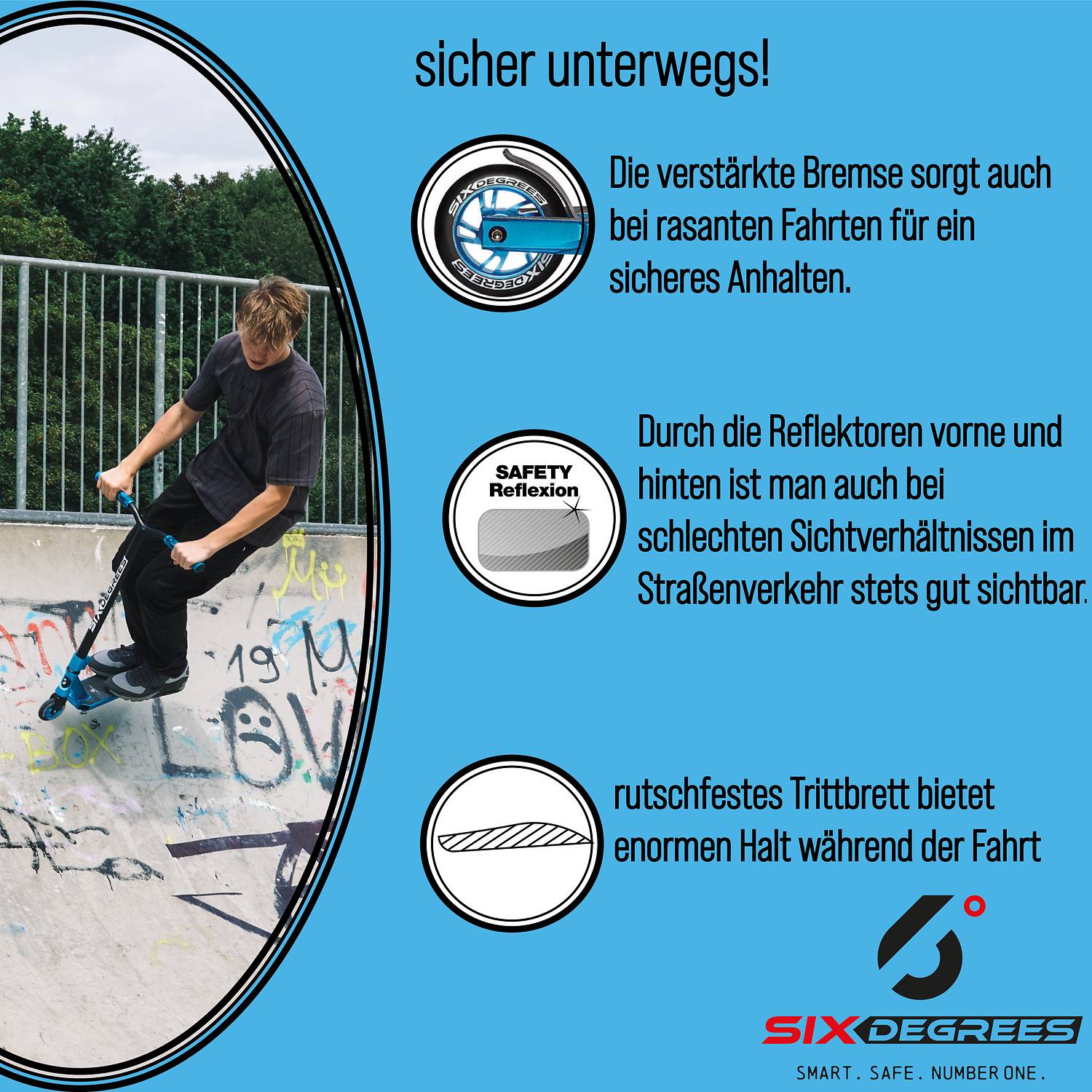 SIX DEGREES Stuntscooter 100 mm blau