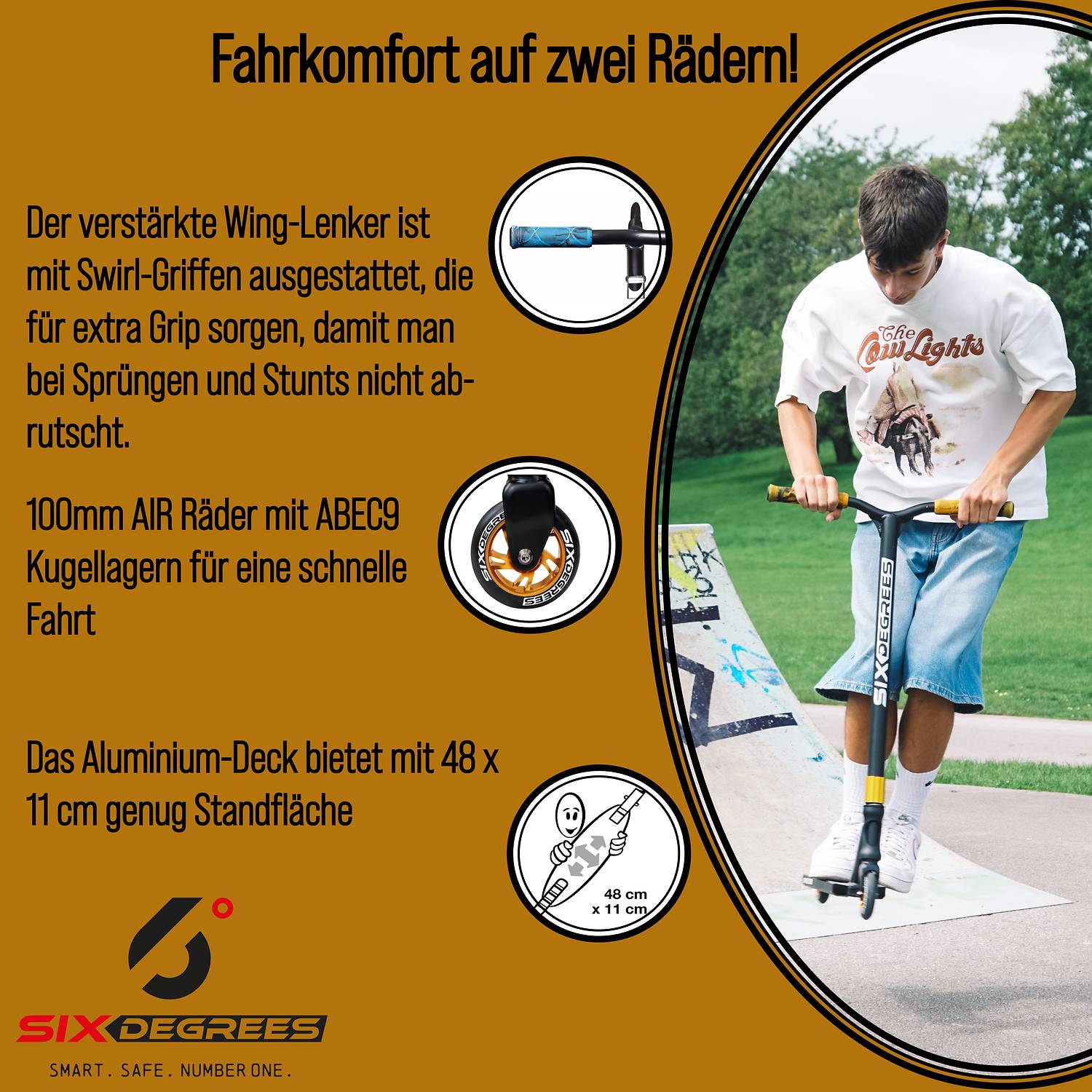 SIX DEGREES Stuntscooter 100 mm schwarz-kupferbraun