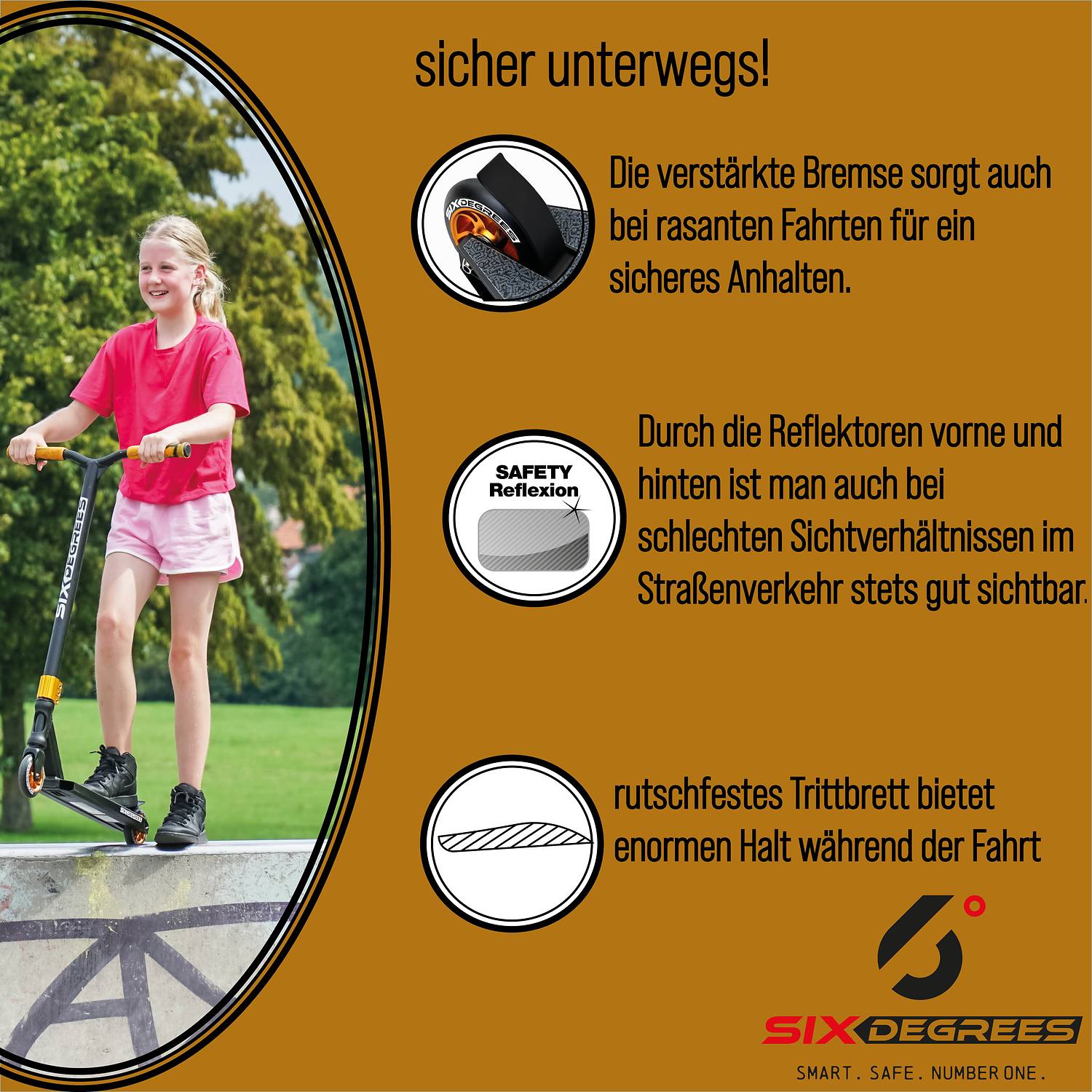 SIX DEGREES Stuntscooter 100 mm schwarz-kupferbraun