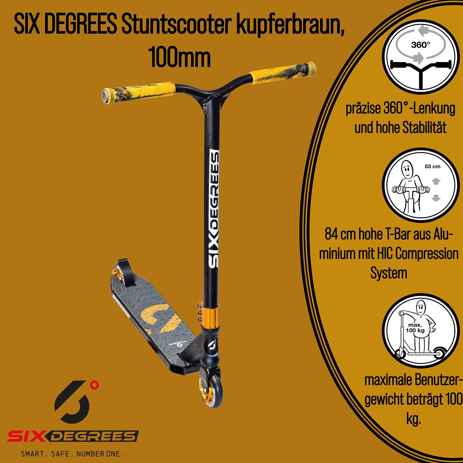 SIX DEGREES Stuntscooter 100 mm schwarz-kupferbraun