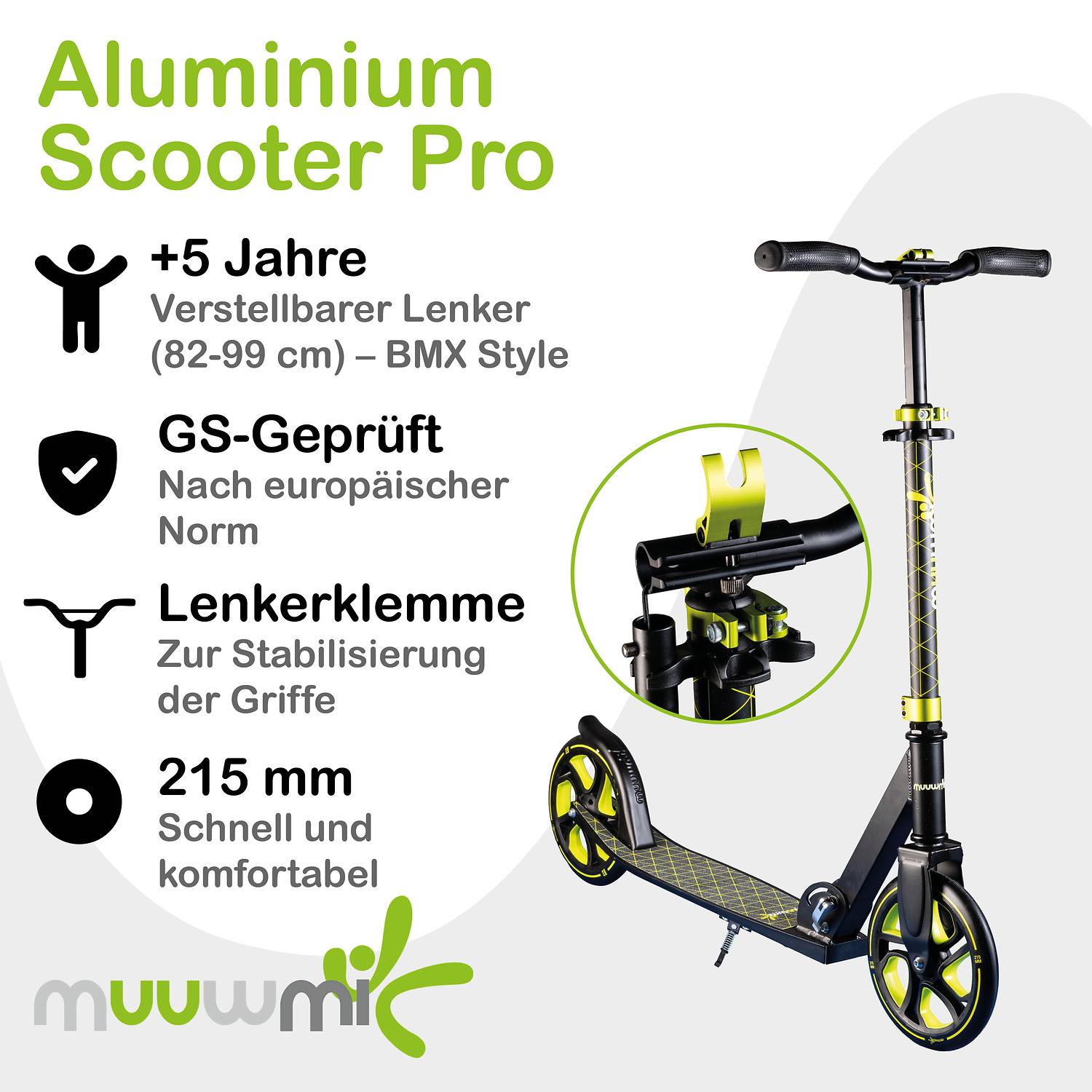 muuwmi Aluminium Scooter Pro 215 mm new lime