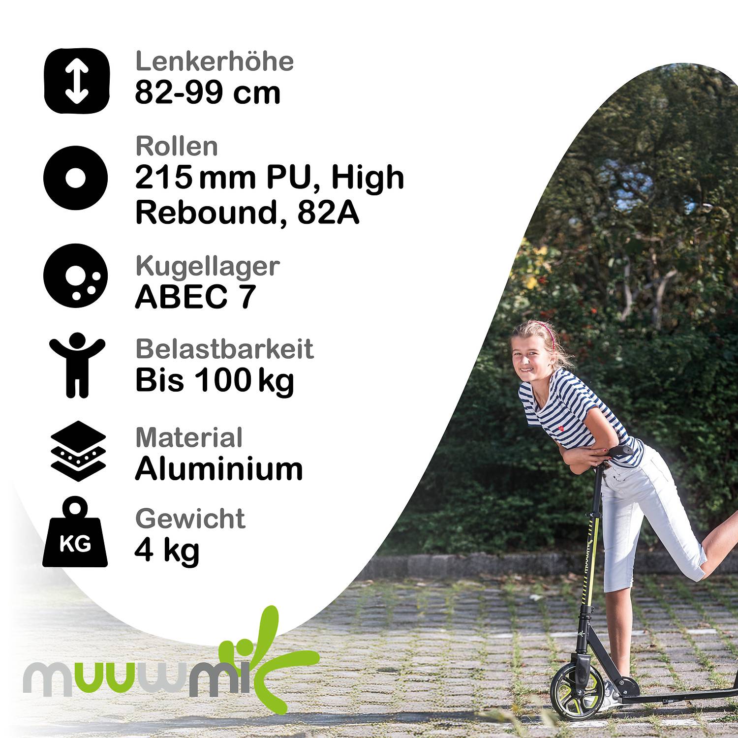 muuwmi Aluminium Scooter Pro 215 mm new lime