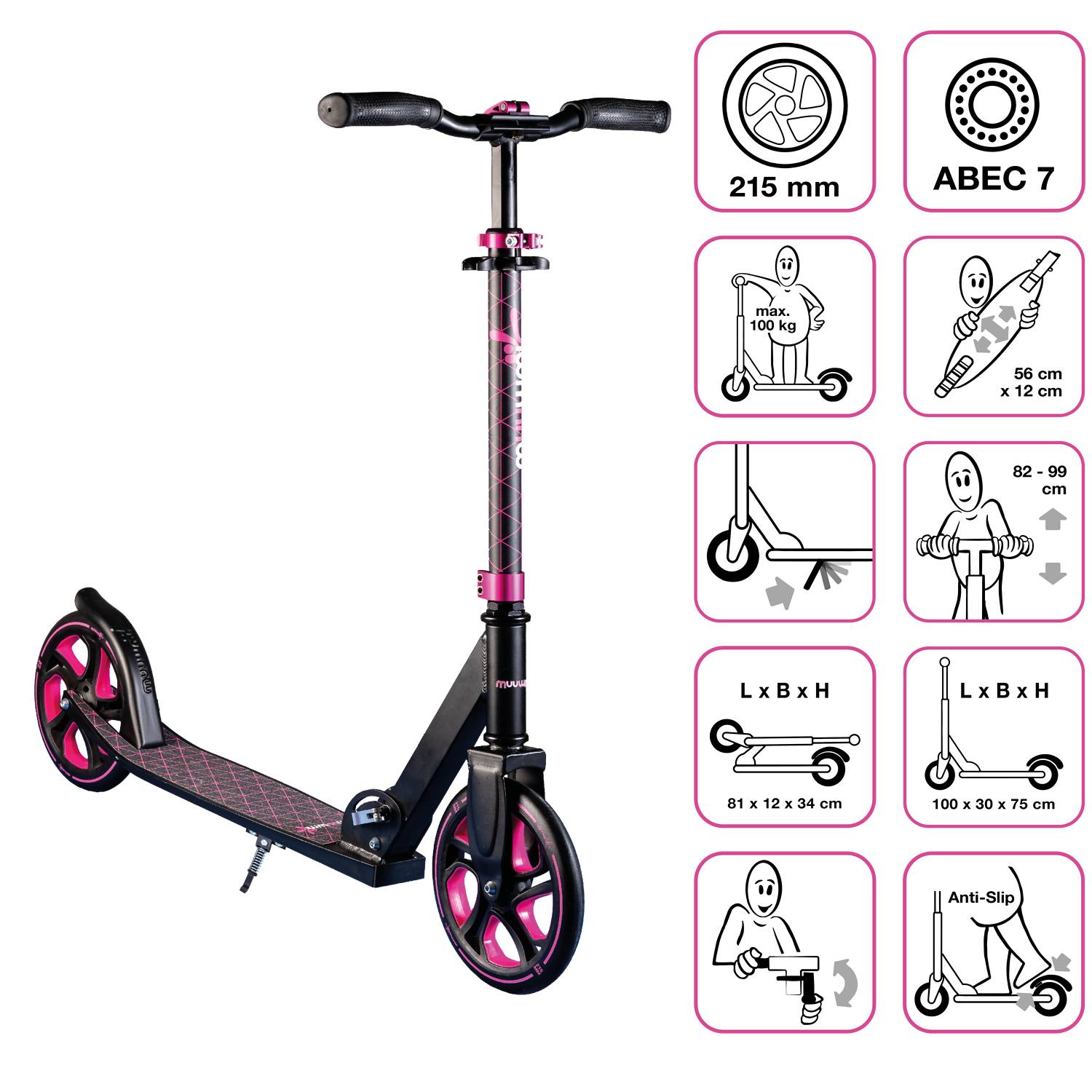 muuwmi Aluminium Scooter Pro 215 mm new pink