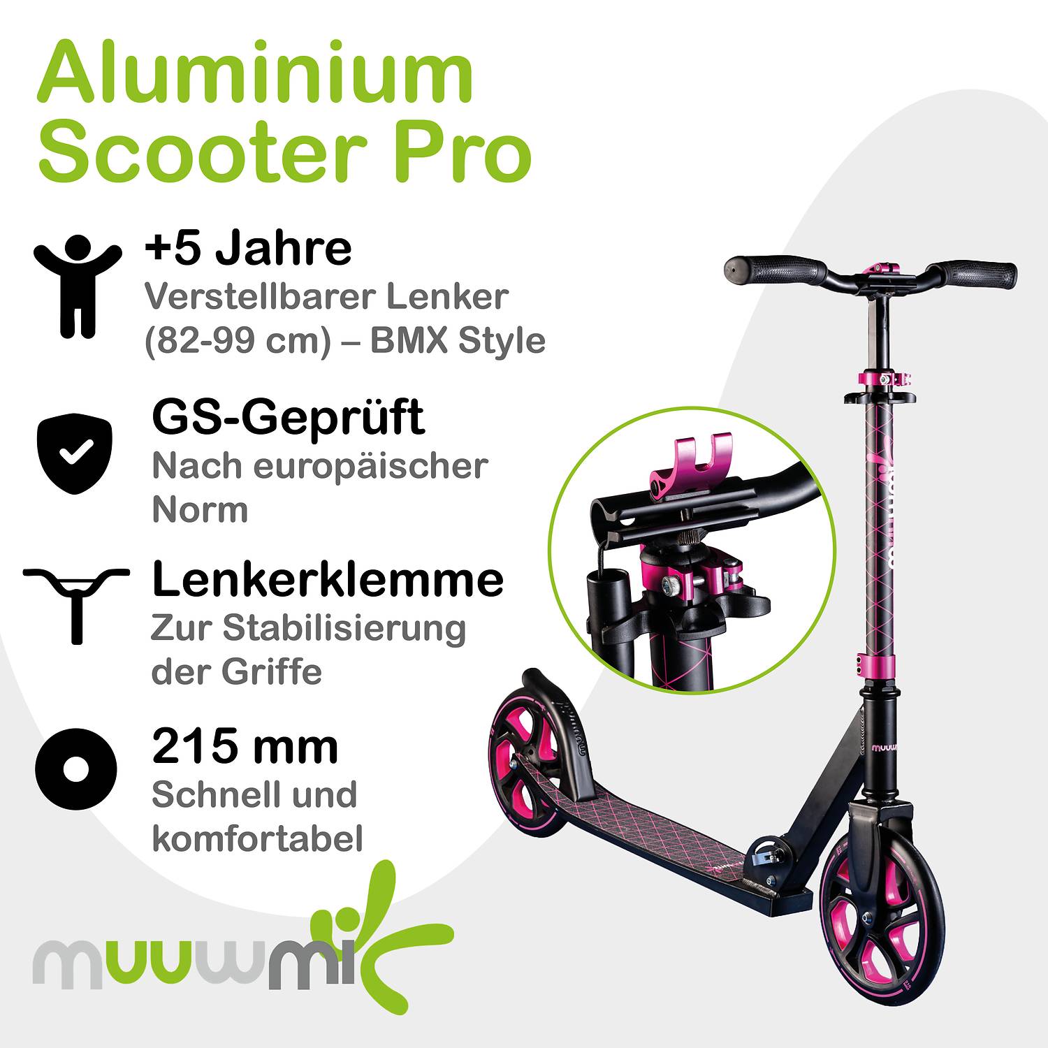 muuwmi Aluminium Scooter Pro 215 mm new pink