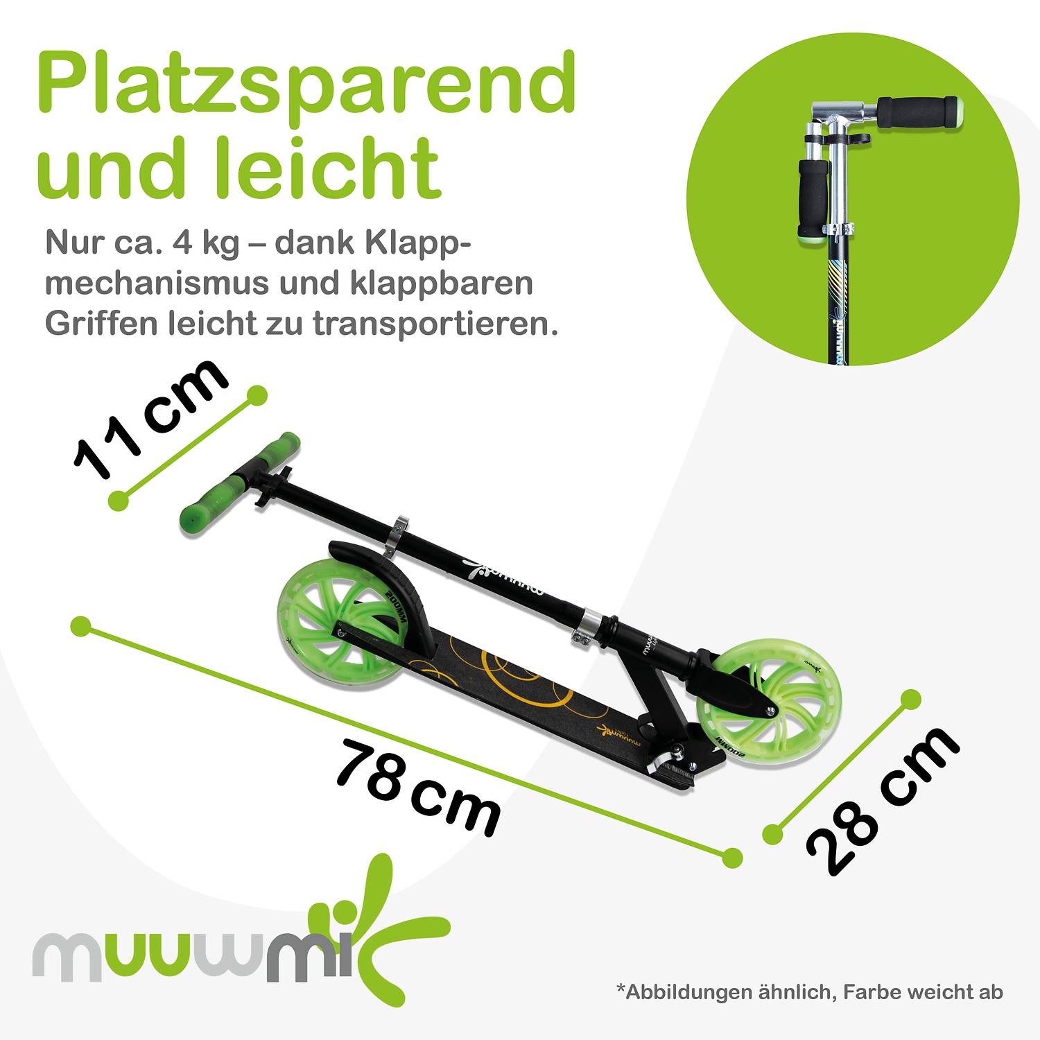 muuwmi Lights Aluminium Scooter GLOW 200 mm, mit Leuchtrollen und Glow-Effekt