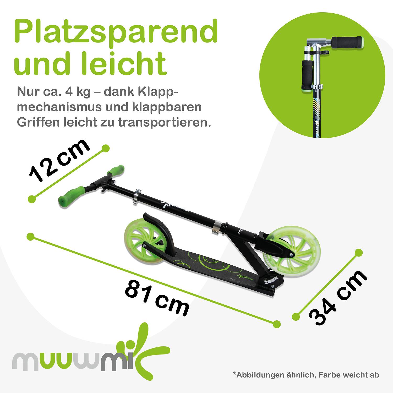 muuwmi Lights Aluminium Scooter GLOW 215 mm, mit Leuchtrollen und Glow-Effekt