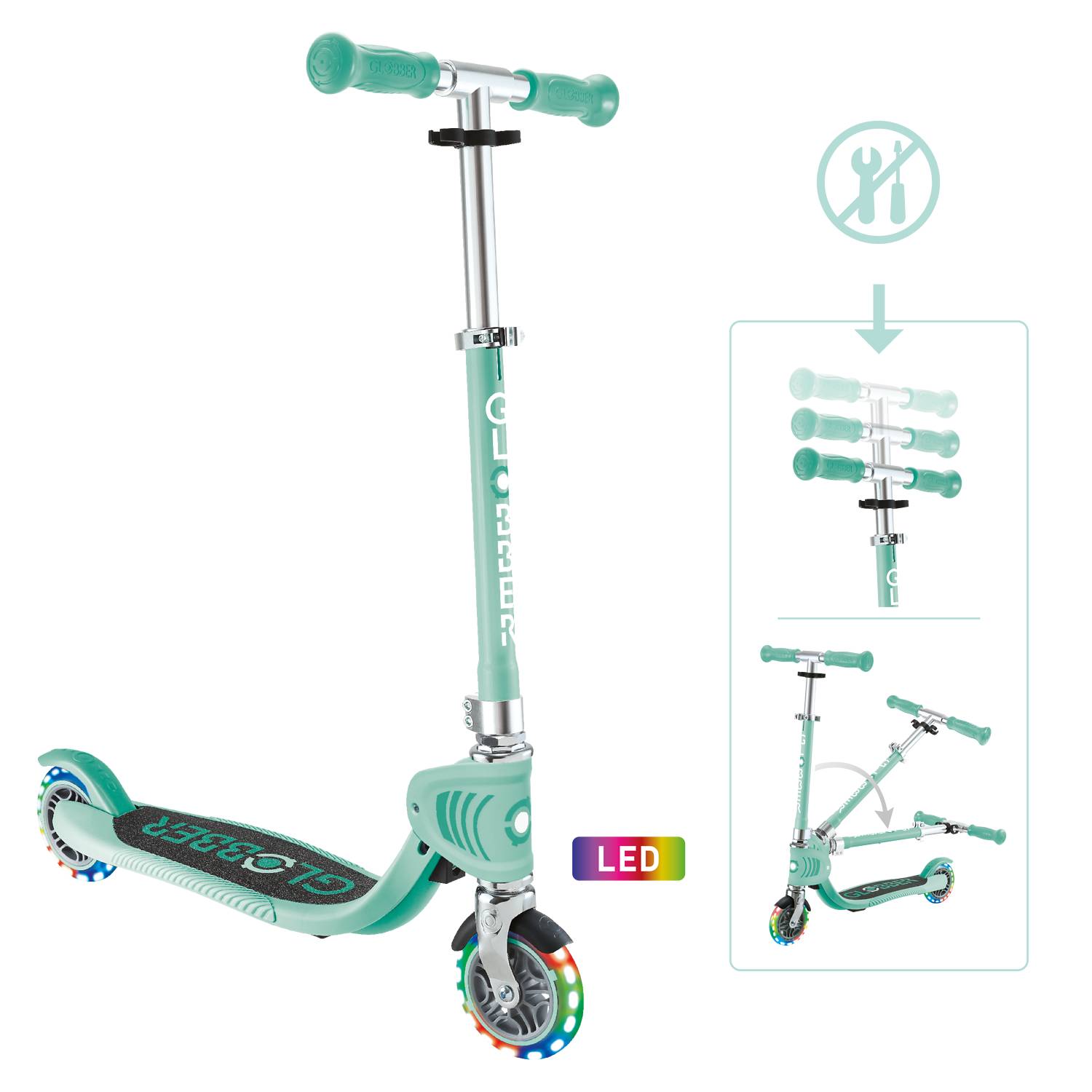 GLOBBER FLOW FOLDABLE JUNIOR LIGHTS mint, mit Leuchtrollen