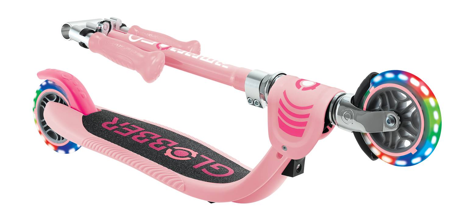 GLOBBER FLOW FOLDABLE JUNIOR LIGHTS pastellrosa, mit Leuchtrollen
