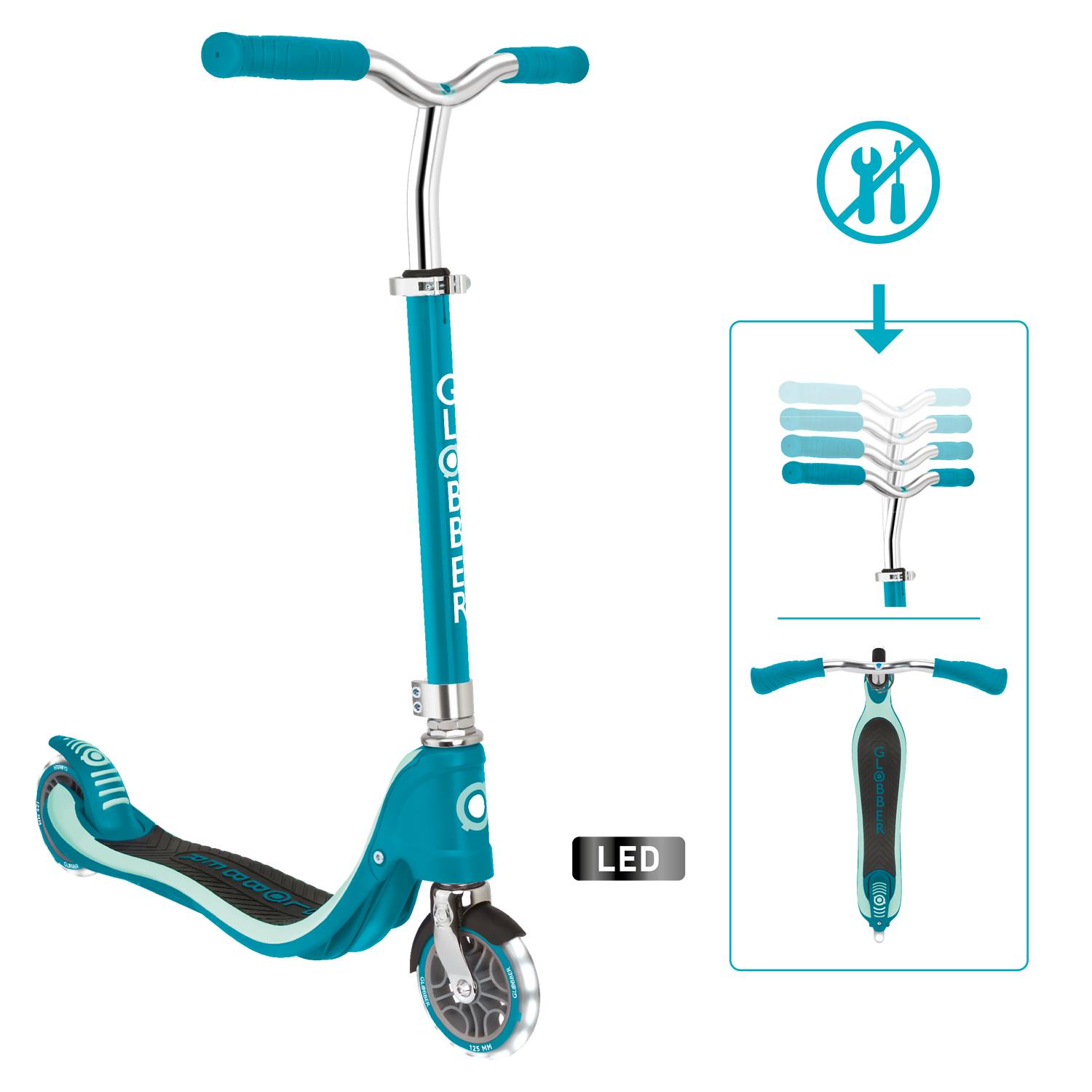 GLOBBER FLOW 125 LIGHTS türkis, mit Leuchtrollen