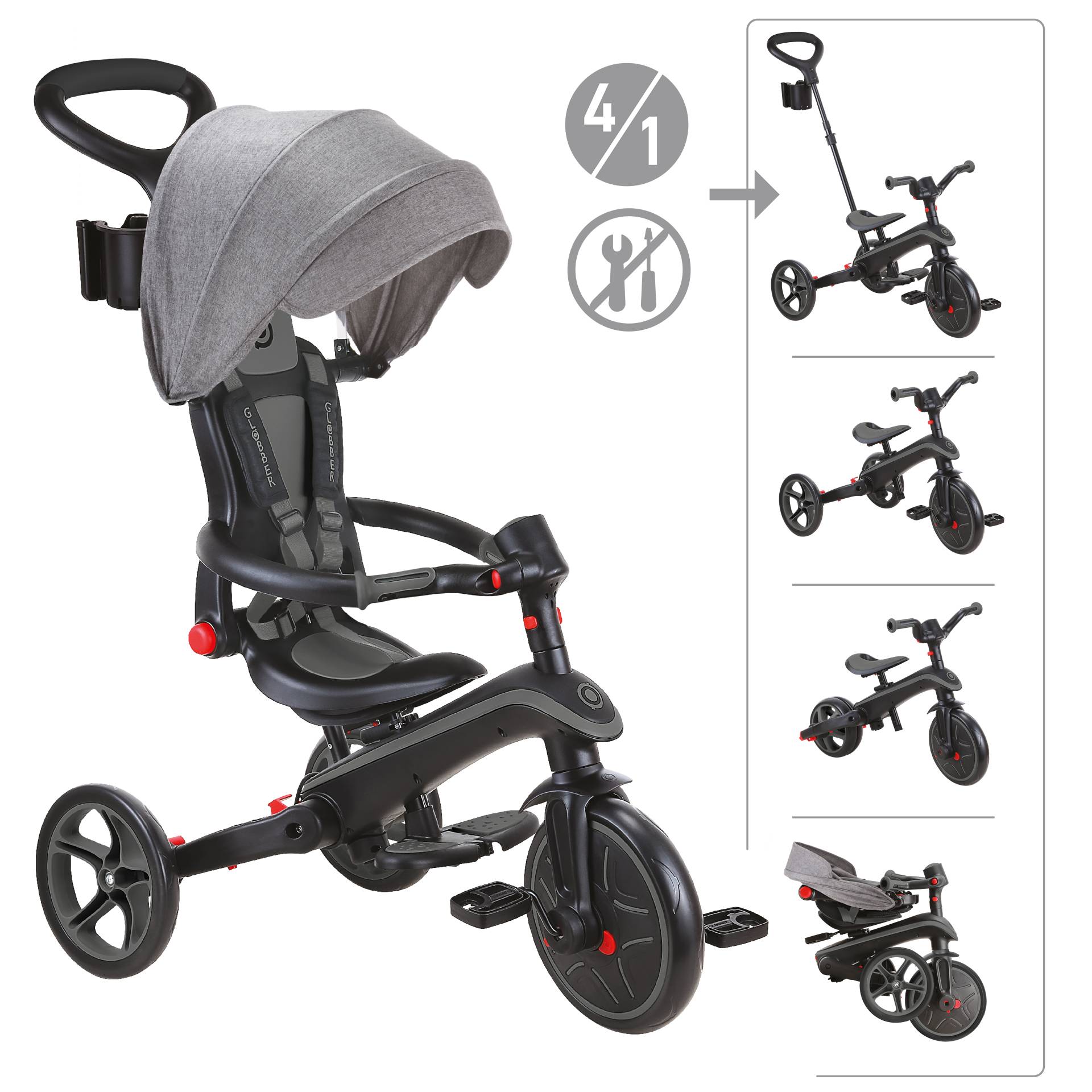 GLOBBER EXPLORER TRIKE FOLDABLE 4in1 schwarz-grau
