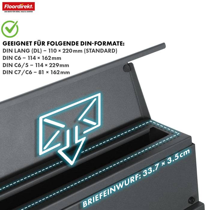 FLOORDIREKT Briefkasten Jules - Wandbriefkasten mit Sichtfenstern & Zeitungsfach - Aus verzinktem Stahl mit Pulverbeschichtung - Anthrazit