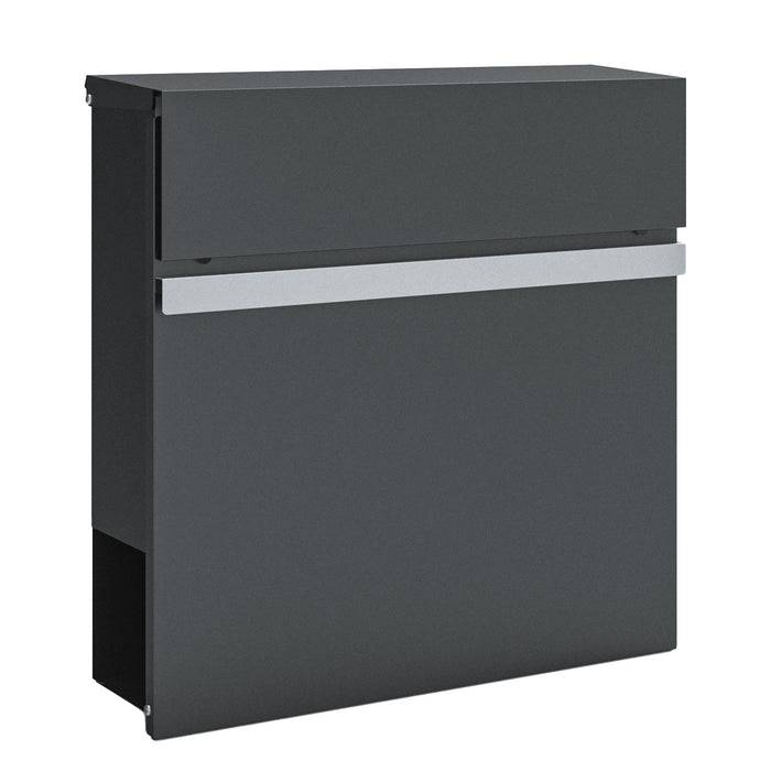 FLOORDIREKT Briefkasten Gaston - Moderner Wandbriefkasten mit Zeitungsfach & Edelstahl-Namensschild - Anthrazit
