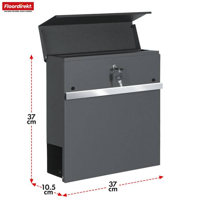 FLOORDIREKT Briefkasten Gaston - Moderner Wandbriefkasten mit Zeitungsfach & Edelstahl-Namensschild - Anthrazit