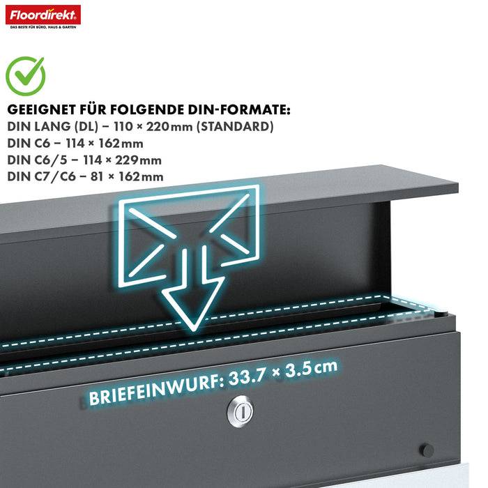 FLOORDIREKT Briefkasten Gaston - Moderner Wandbriefkasten mit Zeitungsfach & Edelstahl-Namensschild - Anthrazit