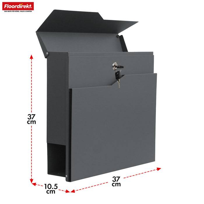 FLOORDIREKT Briefkasten Jean - Stabiler Stahlbriefkasten mit Zeitungsfach & großer Einwurfklappe - Anthrazit