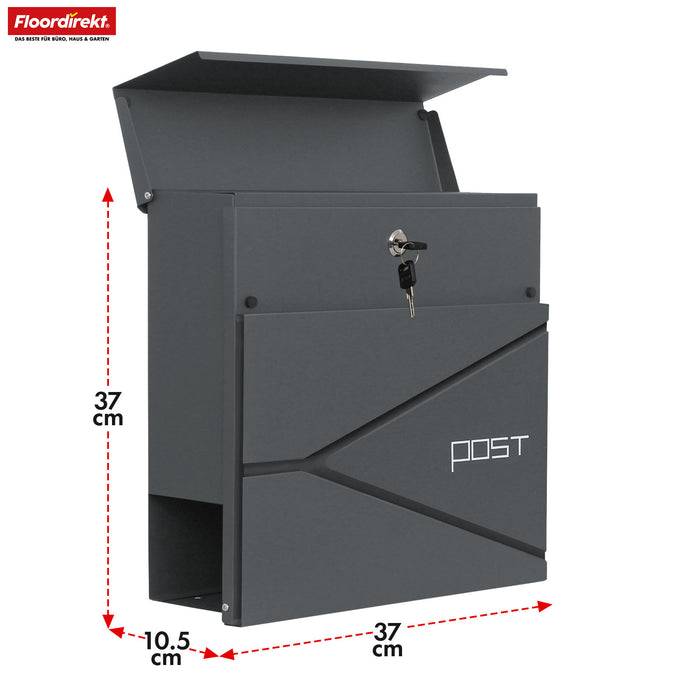FLOORDIREKT Briefkasten Armand - Stahlbriefkasten mit C4-Einwurf & integriertem Zeitungsfach - Robust & Wetterfest - Anthrazit