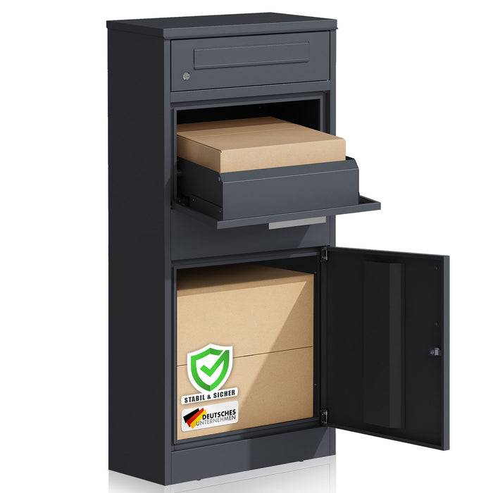 FLOORDIREKT Paketbox Francois - Paketbriefkasten aus Stahl - Abschließbar & Freistehend - Anthrazit