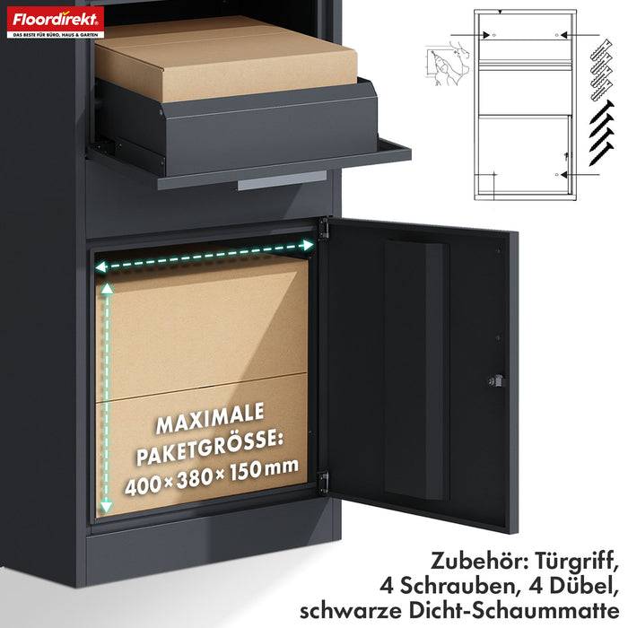 FLOORDIREKT Paketbox Francois - Paketbriefkasten aus Stahl - Abschließbar & Freistehend - Anthrazit