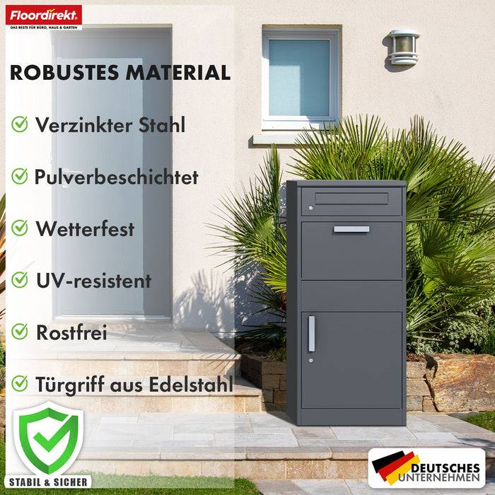 FLOORDIREKT Paketbox Francois - Paketbriefkasten aus Stahl - Abschließbar & Freistehend - Anthrazit