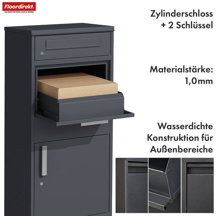 FLOORDIREKT Paketbox Francois - Paketbriefkasten aus Stahl - Abschließbar & Freistehend - Anthrazit