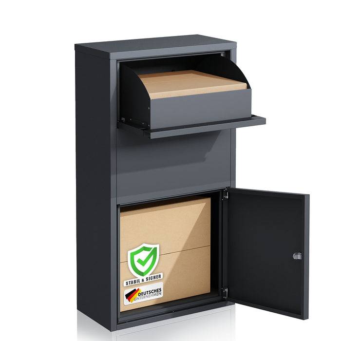 FLOORDIREKT Paketbox Clement - Paketkasten mit Klappsystem - Wetterfest & Abschließbar - Anthrazit
