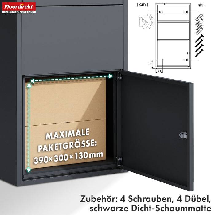 FLOORDIREKT Paketbox Clement - Paketkasten mit Klappsystem - Wetterfest & Abschließbar - Anthrazit