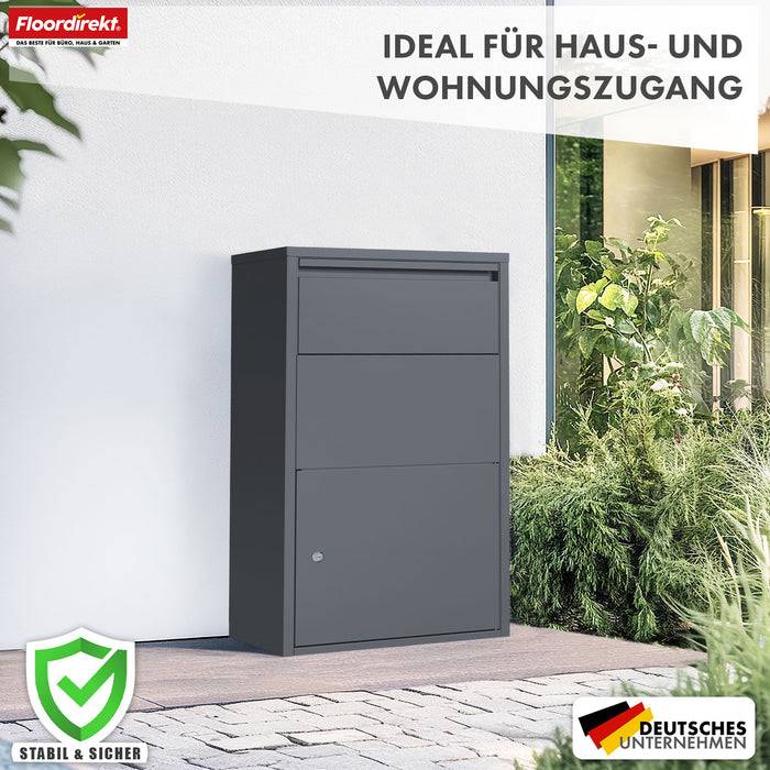 FLOORDIREKT Paketbox Clement - Paketkasten mit Klappsystem - Wetterfest & Abschließbar - Anthrazit
