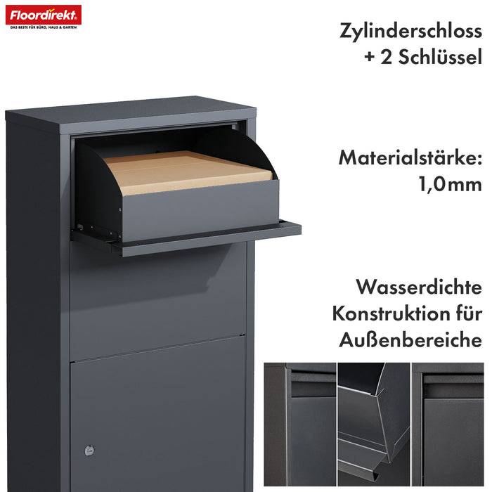 FLOORDIREKT Paketbox Clement - Paketkasten mit Klappsystem - Wetterfest & Abschließbar - Anthrazit