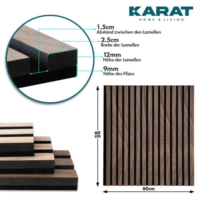 FLOORDIREKT Akustikpaneel in Holzoptik - Ermöglicht eine angenehme Raumakustik - In verschiedenen Farben erhältlich - Black Walnut - 118 x 60 cm