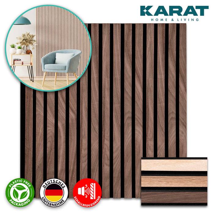 FLOORDIREKT Akustikpaneel in Holzoptik - Ermöglicht eine angenehme Raumakustik - In verschiedenen Farben erhältlich - Black Walnut - 118 x 60 cm