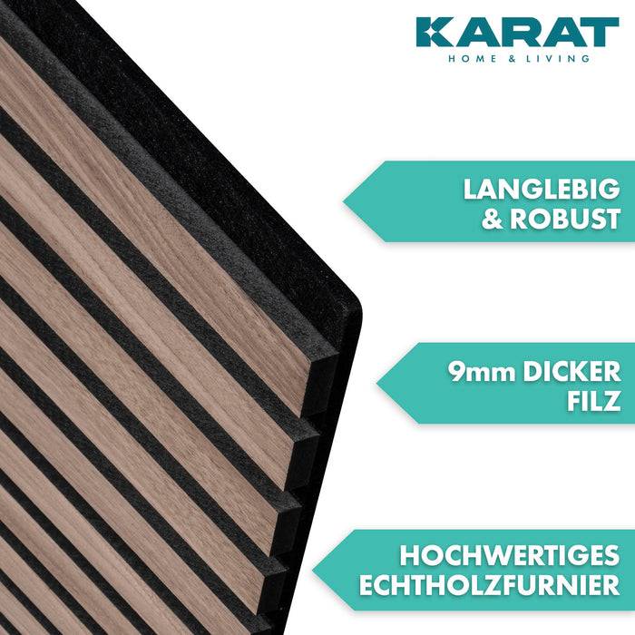 FLOORDIREKT Akustikpaneel in Holzoptik - Ermöglicht eine angenehme Raumakustik - In verschiedenen Farben erhältlich - Black Walnut - 275 x 27 cm