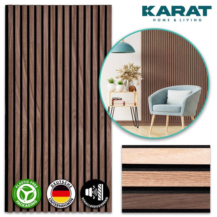 FLOORDIREKT Akustikpaneel in Holzoptik - Ermöglicht eine angenehme Raumakustik - In verschiedenen Farben erhältlich - Black Walnut - 60 x 60 cm
