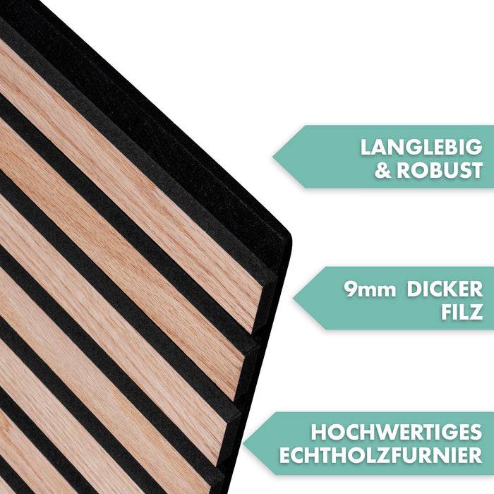 FLOORDIREKT Akustikpaneel in Holzoptik - Ermöglicht eine angenehme Raumakustik - In verschiedenen Farben erhältlich - Red Oak - 275 x 27 cm