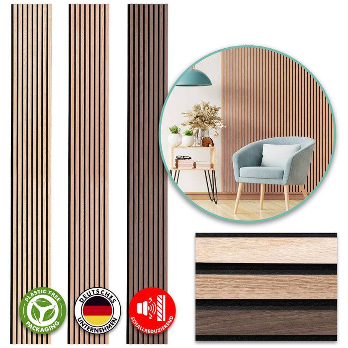 FLOORDIREKT Akustikpaneel in Holzoptik - Ermöglicht eine angenehme Raumakustik - In verschiedenen Farben erhältlich - Red Oak - 275 x 27 cm
