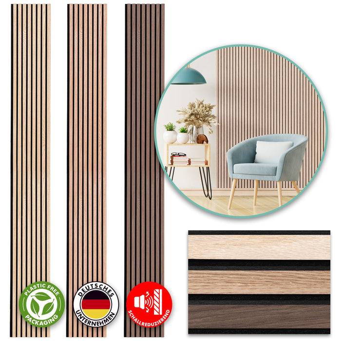FLOORDIREKT Akustikpaneel in Holzoptik - Ermöglicht eine angenehme Raumakustik - In verschiedenen Farben erhältlich - White Oak - 275 x 27 cm