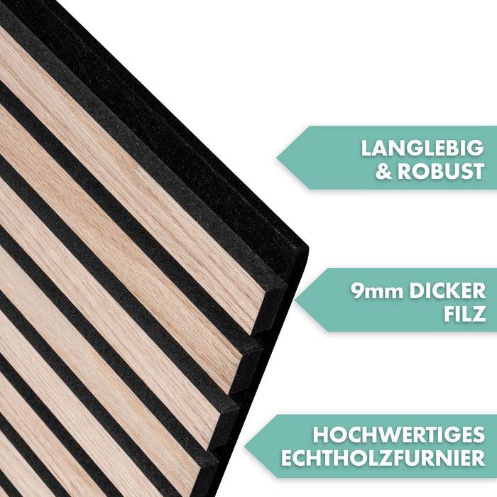 FLOORDIREKT Akustikpaneel in Holzoptik - Ermöglicht eine angenehme Raumakustik - In verschiedenen Farben erhältlich - White Oak - 275 x 27 cm