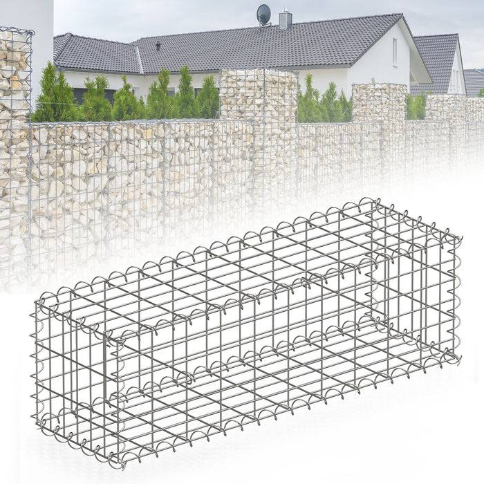 FLOORDIREKT Gabionenkorb Lenox - Verzinkter Stahlkorb - Ideal als Sichtschutz, Trennwand oder Deko - 100 x 30 x 30 cm