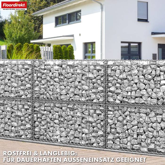 FLOORDIREKT Gabionenkorb Lenox - Verzinkter Stahlkorb - Ideal als Sichtschutz, Trennwand oder Deko - 100 x 30 x 30 cm