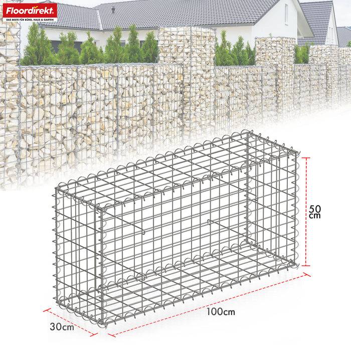 FLOORDIREKT Gabionenkorb Lenox - Verzinkter Stahlkorb - Ideal als Sichtschutz, Trennwand oder Deko - 100 x 50 x 30 cm