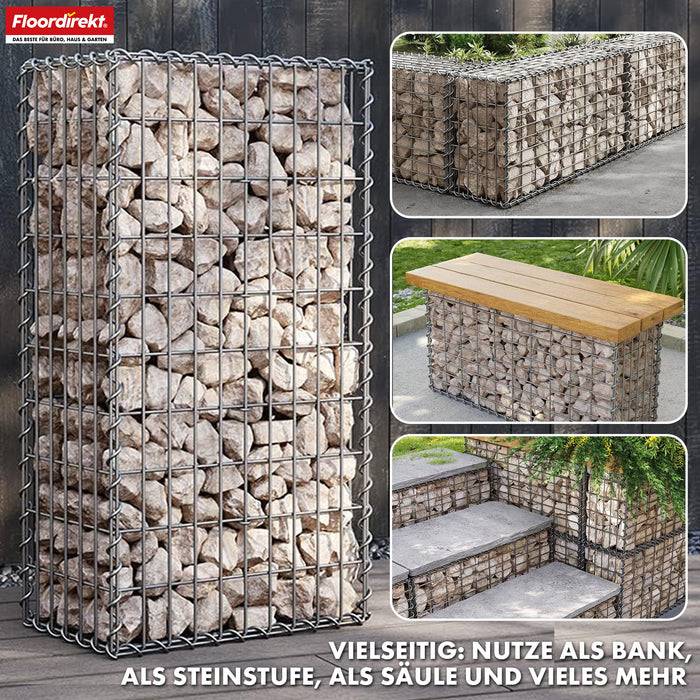 FLOORDIREKT Gabionenkorb Lenox - Verzinkter Stahlkorb - Ideal als Sichtschutz, Trennwand oder Deko - 100 x 50 x 50 cm