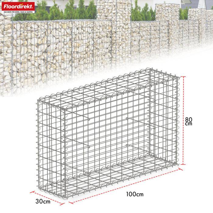 FLOORDIREKT Gabionenkorb Lenox - Verzinkter Stahlkorb - Ideal als Sichtschutz, Trennwand oder Deko - 100 x 80 x 30 cm