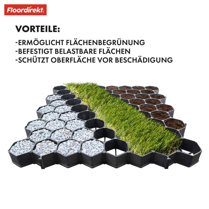 FLOORDIREKT Rasengitter - Paddockplatte für Bodenverstärkung - Strapazierfähiges Material - Schwarz - 50 x 50 cm