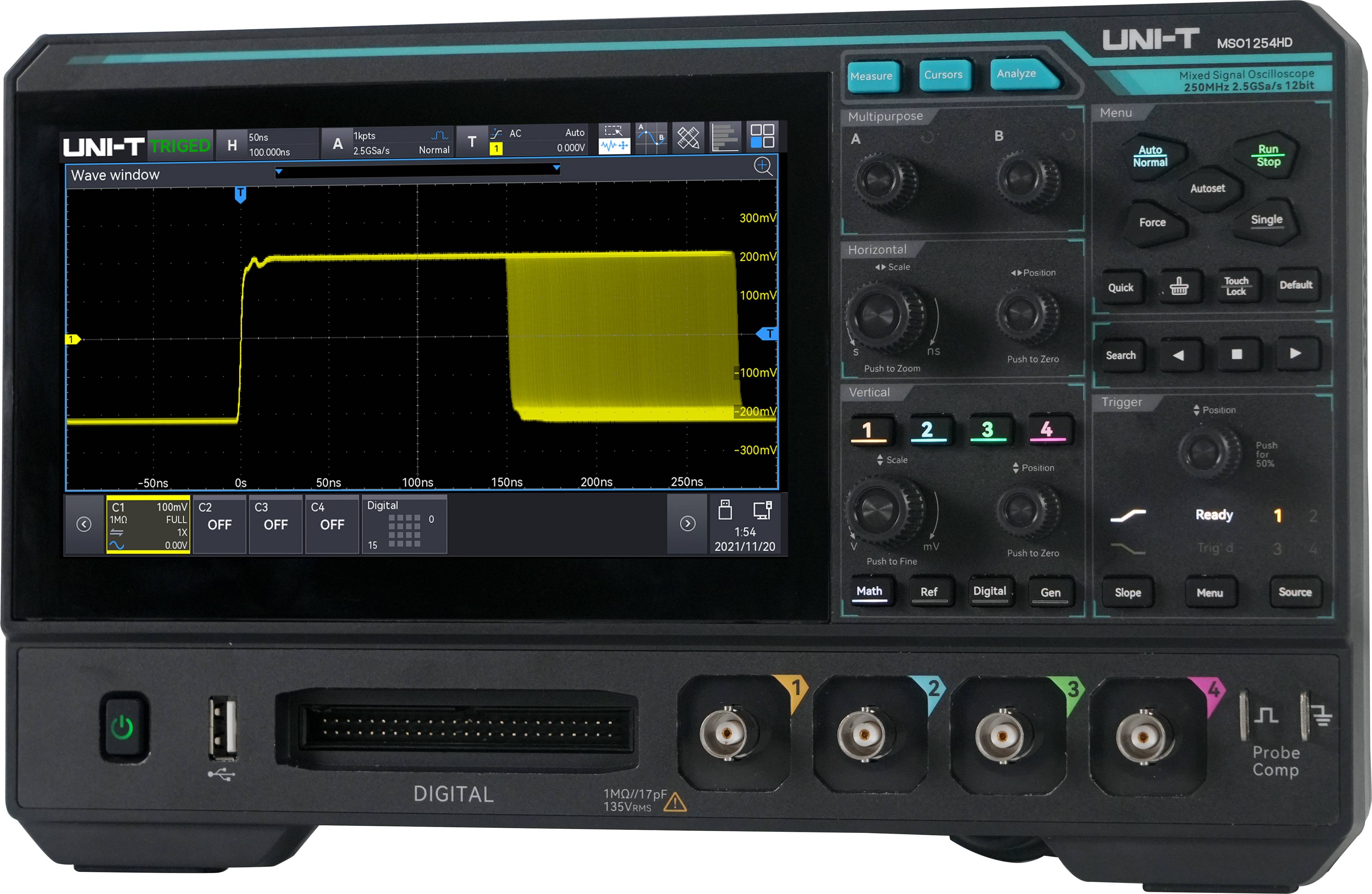 UNI-T Oszilloskop MSO1254HD, 4+16 Kanäle, 2,5 GS/s, 250 MHz