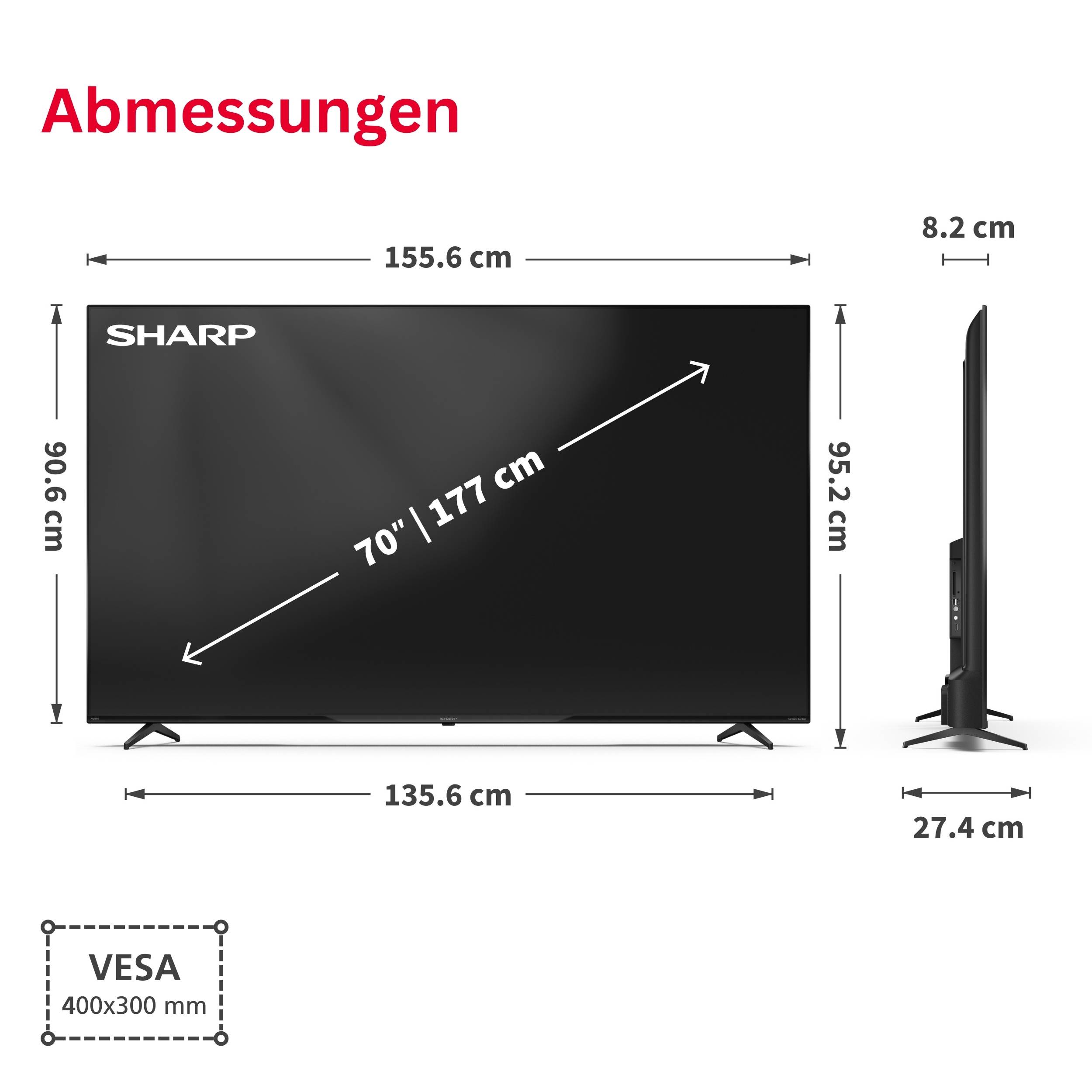 Sharp 70HP5765E QLED Fernseher 70 Zoll Google TV 4K UHD Smart TV HDR Dolby Vision Dolby Atmos (2026)