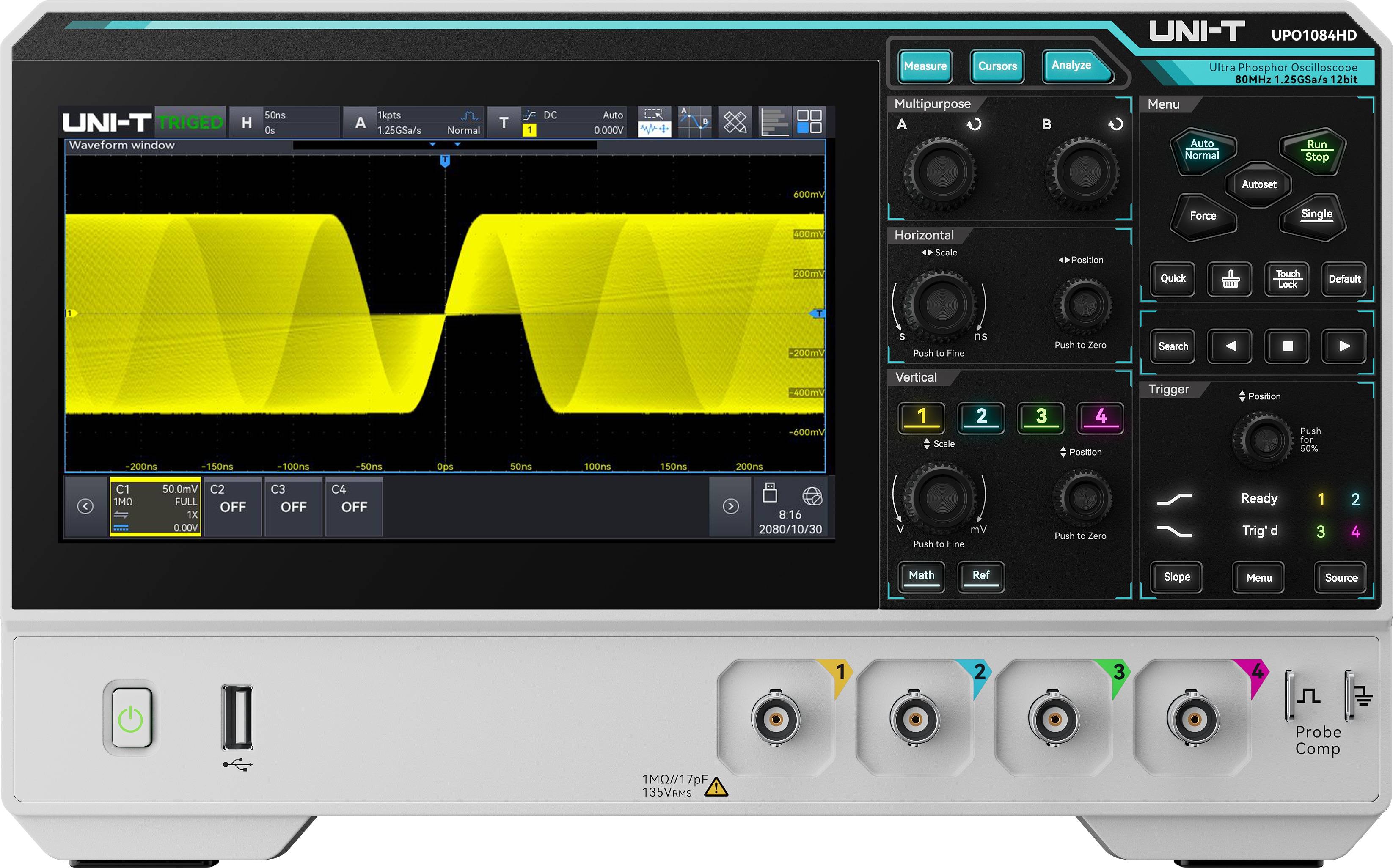UNI-T Oszilloskop UPO1084HD, 4 Kanäle, 1,25 GS/s, 80 MHz